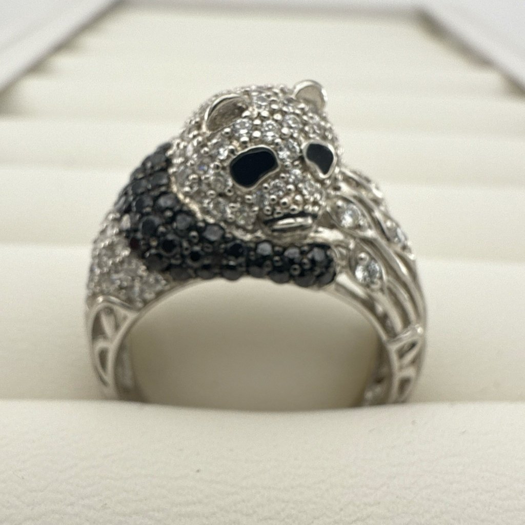 Victoria Wieck Sterling Silver Panda Ring Bear Black Spinel Sz 9 Figural Animal 69$